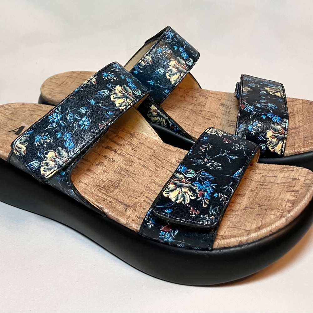 Alegria Navy Sz 7.5 38 Floral Women's Sandals Double Strap Adjustable NWOT Read